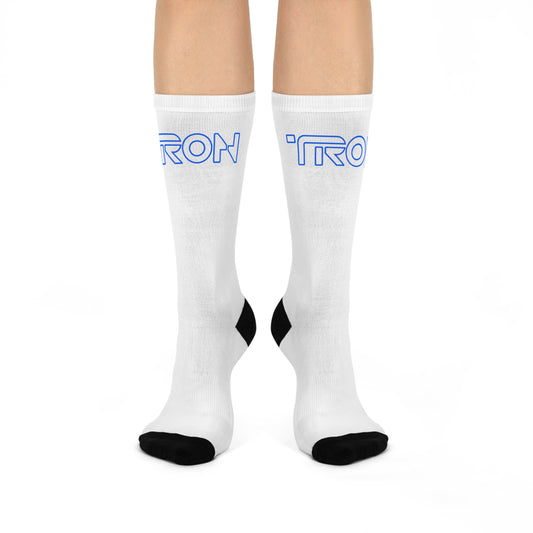 Cushioned Tron Socks - blue on white