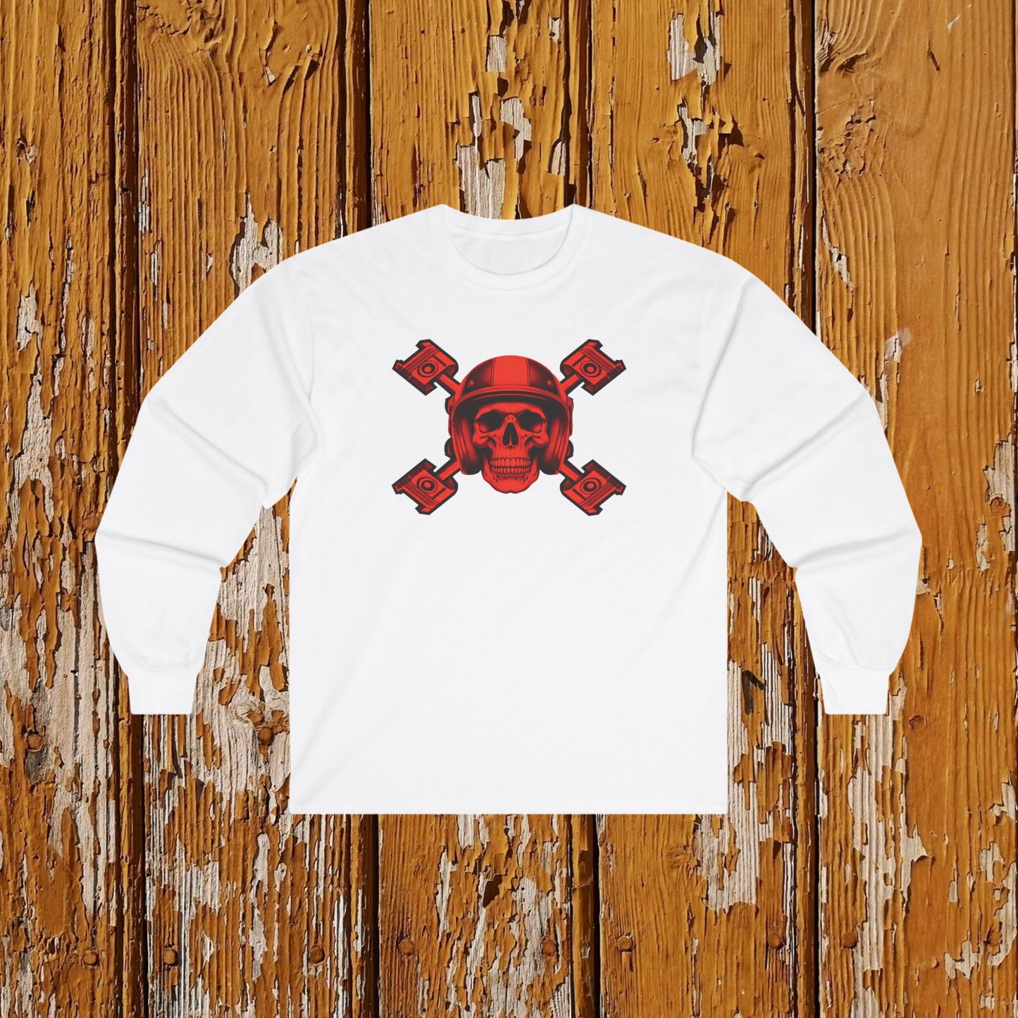 Red Piston Skull Long Sleeve Tee