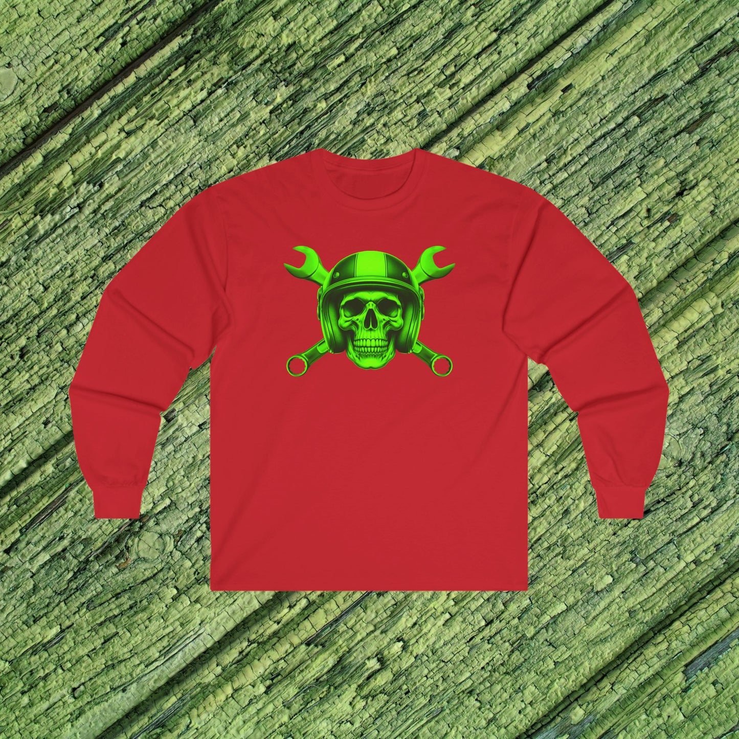 Green Spanner Skull Long Sleeve Tee