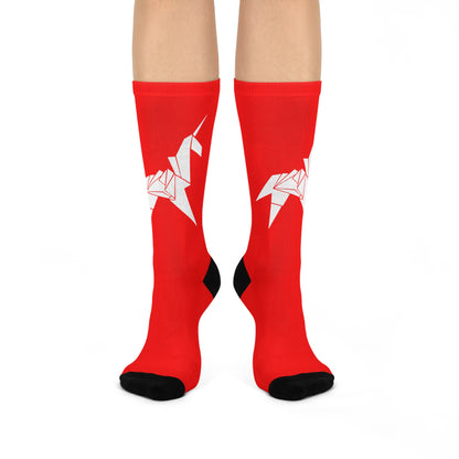 Cushioned Unicorn socks - white on red