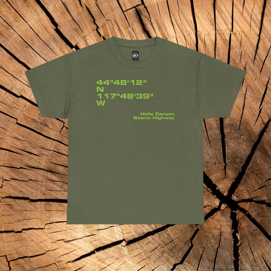 Hells Canyon Scenic Byway End Coordinates t-shirt (US)