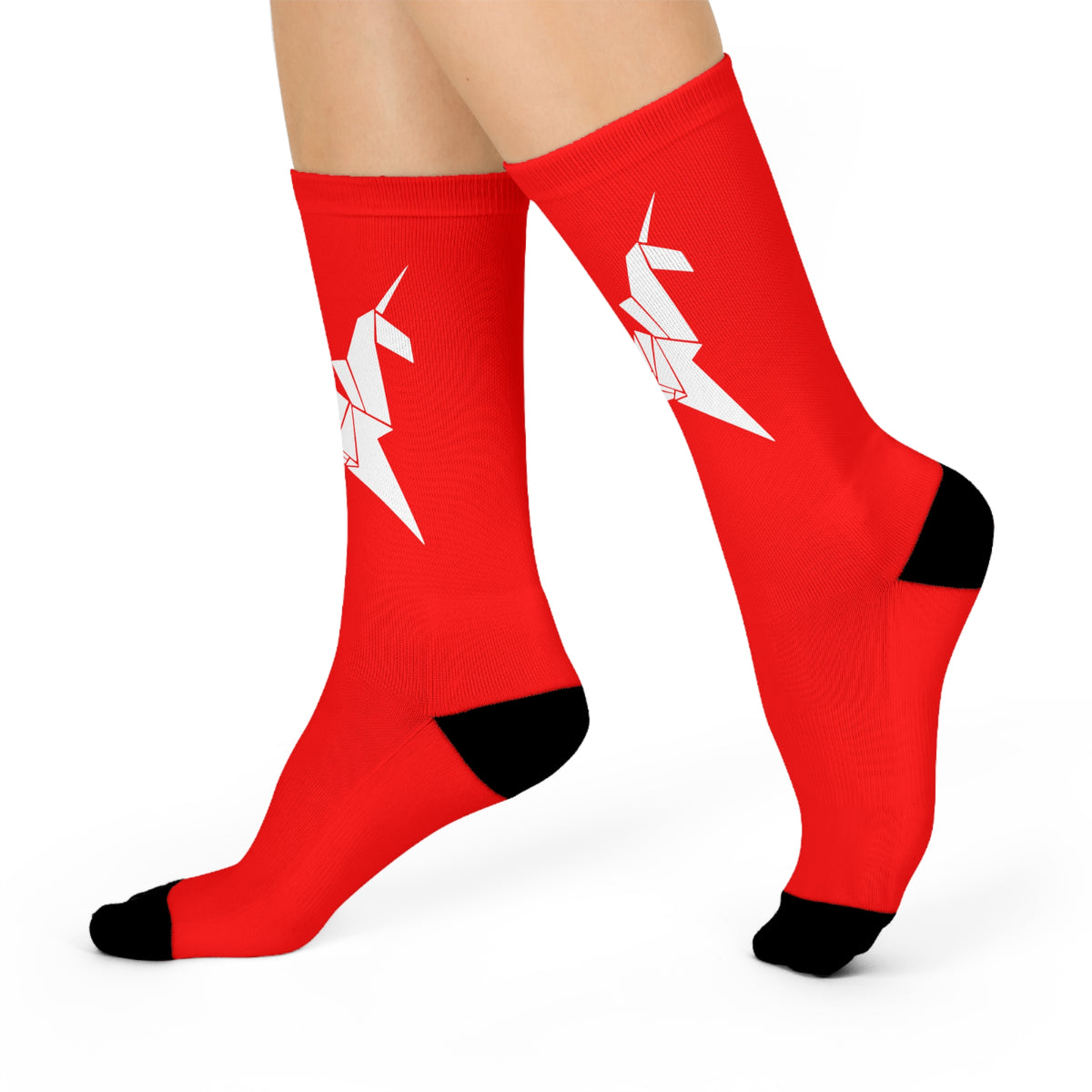 Cushioned Unicorn socks - white on red