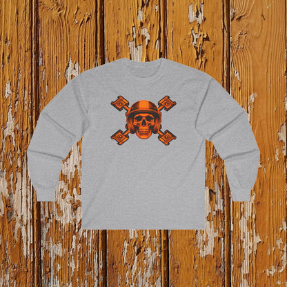 Orange Piston Skull Long Sleeve Tee