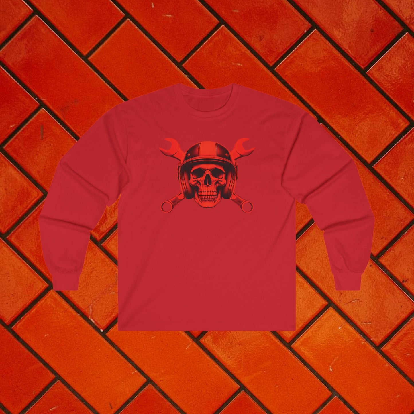 Red Spanner Skull Long Sleeve Tee