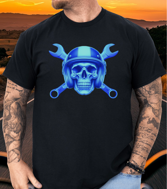 Blue Spanner Skull t-shirt (US)