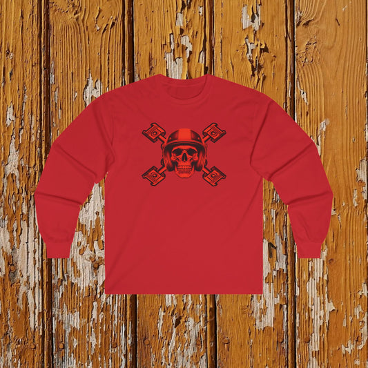 Red Piston Skull Long Sleeve Tee