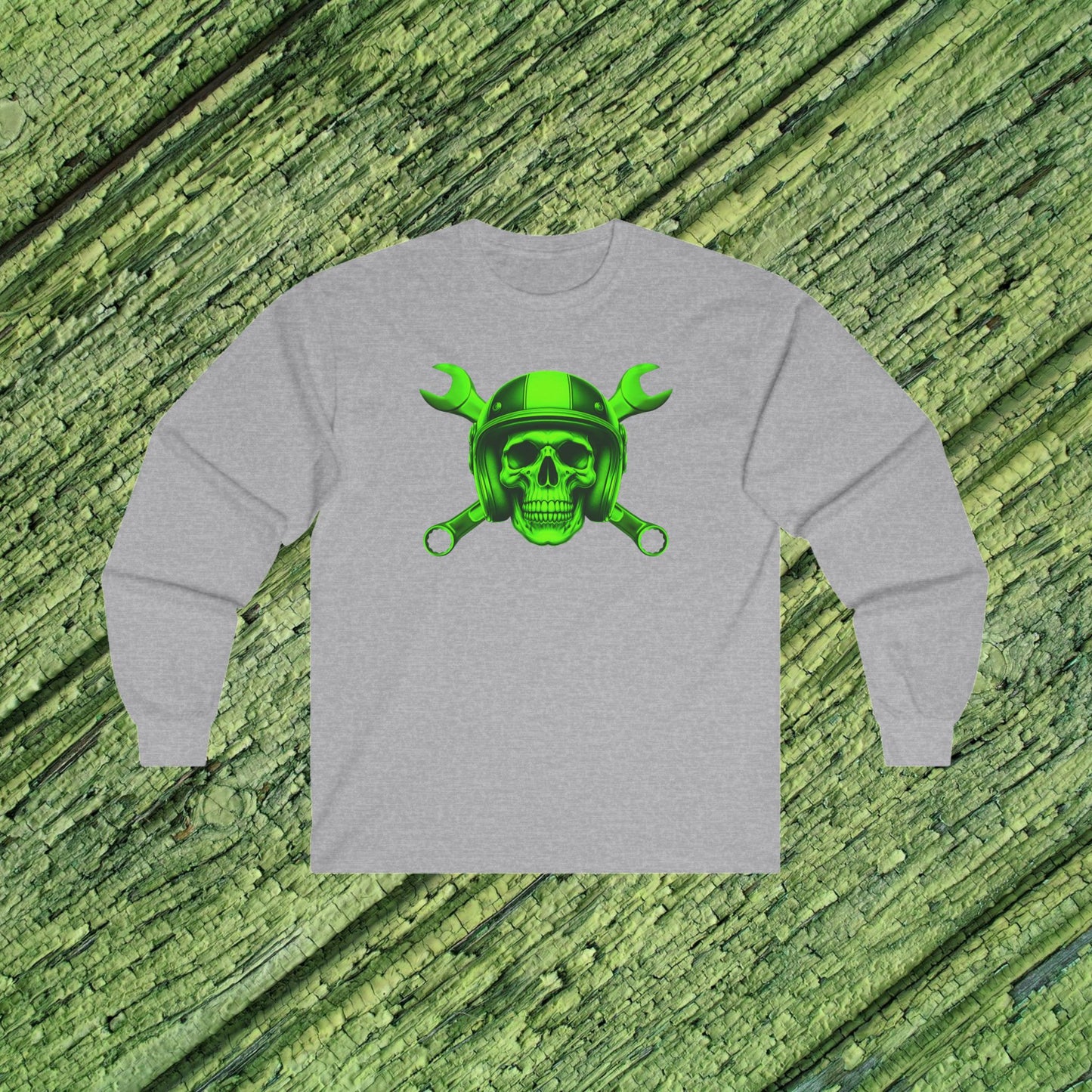 Green Spanner Skull Long Sleeve Tee