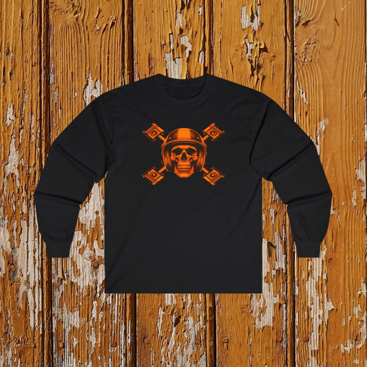 Orange Piston Skull Long Sleeve Tee