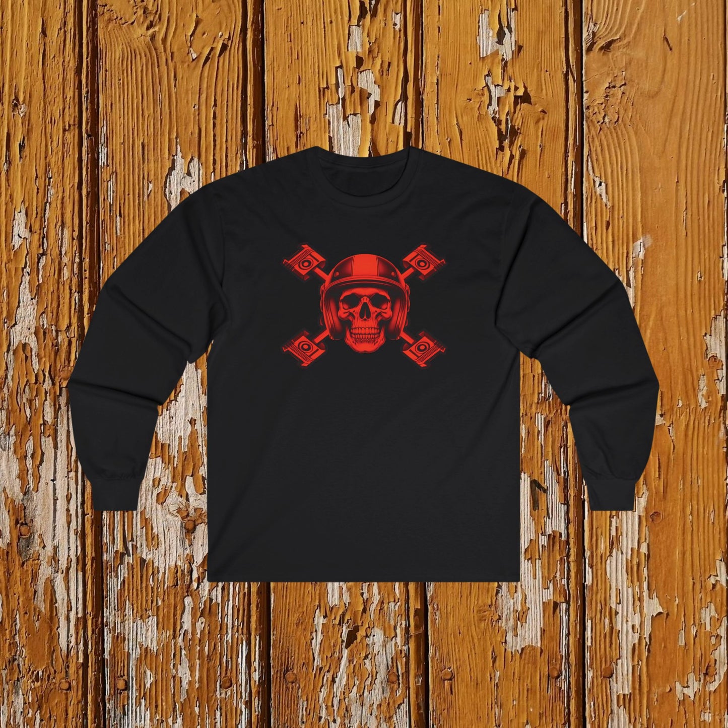 Red Piston Skull Long Sleeve Tee